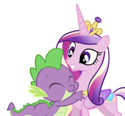 Size: 630x587 | Tagged: safe, artist:andreamelody, edit, editor:undeadponysoldier, princess cadance, spike, alicorn, dragon, pony, g4, crown, female, hug, infidelity, jewelry, male, mare, regalia, ship:spikedance, shipping, straight