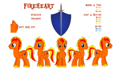 Size: 4500x2512 | Tagged: safe, artist:jackiejak, derpibooru exclusive, oc, oc:fireheart(fire), pegasus, pony, freckles, reference sheet, simple background, solo, torn ear, transparent background, turnaround