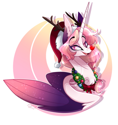 Size: 2229x2369 | Tagged: safe, artist:sugaryicecreammlp, oc, oc:sunny moonlight, alicorn, pony, alicorn oc, antlers, chest fluff, colored wings, ear fluff, female, gradient wings, high res, horn, looking at you, magical lesbian spawn, offspring, parent:rainbow dash, parent:twilight sparkle, parents:twidash, slender, thin, wings, wreath
