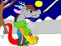 Size: 400x300 | Tagged: safe, artist:wolfspiritclan, discord, draconequus, g4, alternate universe, chaosverse, clothes, moon, mountain, scarf, snow, tree