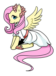 Size: 462x631 | Tagged: safe, artist:norang94, fluttershy, pegasus, pony, g4, clothes, cute, dress, female, hair accessory, hoof shoes, looking at you, mare, profile, shyabetes, simple background, sitting, solo, spread wings, spring, spring dress, summer dress, sundress, white background, white dress, wings