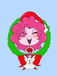Size: 1500x2000 | Tagged: safe, artist:albertbm, pinkie pie, equestria girls, g4, blushing, chibi, christmas, cute, diapinkes, eyes closed, female, holiday, open mouth, solo