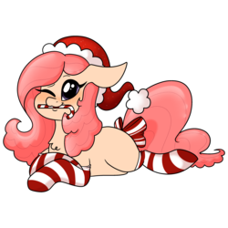 Size: 3300x3300 | Tagged: safe, artist:gracedea, oc, oc only, pony, christmas, clothes, hat, high res, holiday, santa hat, socks, solo, stockings, striped socks, thigh highs
