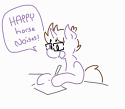 Size: 1600x1398 | Tagged: safe, artist:doodledandy, oc, oc only, oc:doodledandy, pony, unicorn, animated, blinking, cute, descriptive noise, dexterous hooves, drawing, frame by frame, gif, glasses, happy, male, smiling, solo, squigglevision, stallion