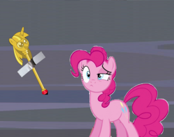 Size: 912x720 | Tagged: safe, artist:insanespyro, edit, edited screencap, screencap, pinkie pie, earth pony, pony, g4, pinkie apple pie, duct tape, modern art, scepter, tape, twilight scepter, yes we have no bananas