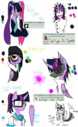 Size: 985x1600 | Tagged: safe, artist:didun850, twilight sparkle, alicorn, ghoul, pony, undead, unicorn, anthro, fallout equestria, equestria girls, g4, mad twience, my little pony equestria girls: summertime shorts, anthro with ponies, beanie, black sclera, chibi, clothes, cosplay, costume, crossover, emo, eye clipping through hair, eyeliner, female, glowing horn, goggles, hair over one eye, hat, hatsune miku, horn, lab coat, magic, makeup, mare, one eye closed, school uniform, signature, simple background, smiling, telekinesis, tongue out, transparent background, twilight sparkle (alicorn), unicorn twilight, vocaloid, white eyes, wink