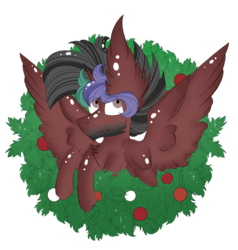 Size: 791x830 | Tagged: safe, artist:hunterthewastelander, oc, oc only, oc:rimfire cazador, alicorn, pony, alicorn oc, bust, christmas wreath, commission, ear fluff, horn, male, simple background, solo, spread wings, stallion, transparent background, wings, wreath, ych example, your character here
