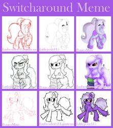 Size: 1920x2162 | Tagged: safe, artist:embroidered equations, artist:littlepony115, artist:poniesmine, oc, oc only, oc:aggie, earth pony, pony, book, chest fluff, cute, lineart, meme, purple, red eyes, shading, sketch, solo, splotches, unshorn fetlocks