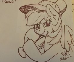 Size: 2904x2431 | Tagged: safe, artist:cadetredshirt, rainbow dash, pegasus, pony, g4, baseball, baseball bat, baseball cap, cap, clothes, determined, drawing, female, hat, high res, ink, ink drawing, inktober, solo, sports, traditional art, wings