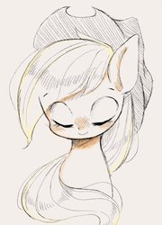 Size: 1477x2048 | Tagged: safe, artist:91o42, applejack, earth pony, pony, g4, bust, cute, eyes closed, female, jackabetes, mare, monochrome, simple background, solo, white background