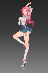 Size: 1000x1500 | Tagged: safe, artist:xxiee, pinkie pie, human, g4, armpits, clothes, female, humanized, looking at you, minidress, shorts, socks, solo