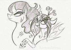 Size: 1024x725 | Tagged: safe, artist:rossmaniteanzu, king sombra, queen chrysalis, changeling, g4, female, male, open mouth, pencil drawing, ship:chrysombra, shipping, stallion, straight, talking, traditional art