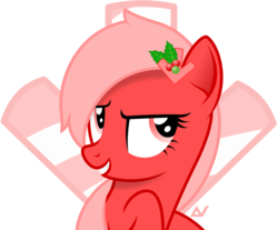 Size: 2653x2200 | Tagged: safe, artist:arifproject, oc, oc only, oc:downvote, earth pony, pony, derpibooru, g4, christmas, derpibooru ponified, grin, hair ornament, high res, holiday, meta, ponified, simple background, smiling, solo, transparent background, vector