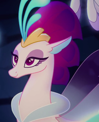 Size: 640x792 | Tagged: safe, screencap, queen novo, seapony (g4), g4, my little pony: the movie, beautiful, cropped, eyeshadow, female, fins, lidded eyes, makeup, one small thing, purple eyes, queen, smiling, solo focus, underwater