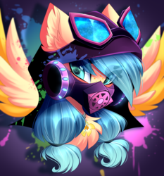 Size: 3333x3577 | Tagged: safe, artist:airiniblock, part of a set, oc, oc only, pegasus, pony, blot, commission, cyberpunk, high res, mask, paint, solo