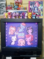 Size: 2448x3264 | Tagged: safe, applejack, fluttershy, pinkie pie, rainbow dash, rarity, spike, starlight glimmer, twilight sparkle, alicorn, earth pony, pegasus, unicorn, equestria girls, g4, crt, crt tv, cutie mark crew, darwin watterson, gumball watterson, happy meal, high res, male, mane seven, mane six, mario, mc donald's toys, mcdonald's, mcdonald's happy meal toys, microsoft, microsoft windows, miles "tails" prower, notebook, sonic the hedgehog, sonic the hedgehog (series), super mario bros., television, the amazing world of gumball, toy, twilight sparkle (alicorn), windows 7