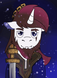 Size: 1400x1920 | Tagged: safe, artist:euspuche, oc, oc only, oc:frederick, pony, unicorn, animated, bust, frame by frame, gif, looking at you, portrait, snow, snowfall, waving, winter