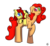 Size: 1600x1465 | Tagged: safe, artist:gamer-shy, oc, oc only, oc:gamershy yellowstar, oc:soft melody, earth pony, pony, 2020 community collab, derpibooru community collaboration, big pony, blue eyes, carrying, curly mane, cute, female, green and pink eye, heterochromia, hooked ears, messy mane, red mane, simple background, transparent background, yellow fur
