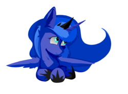 Size: 2424x1784 | Tagged: safe, artist:groomlake, princess luna, alicorn, pony, g4, chest fluff, colored, crown, ear fluff, female, hoof shoes, jewelry, mare, prone, regalia, simple, simple background, solo, white background