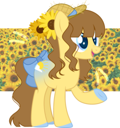 Size: 2304x2447 | Tagged: safe, artist:rerorir, oc, oc only, oc:sunny flower, earth pony, pony, bow, female, flower, hat, high res, mare, solo, sunflower, tail bow
