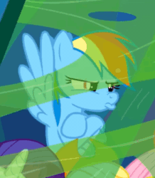 Size: 364x417 | Tagged: safe, screencap, applejack, fluttershy, rainbow dash, rarity, earth pony, pegasus, pony, unicorn, g4, the ending of the end, animated, cropped, crossed hooves, cute, dashabetes, faic, female, gif, loop, pouting, rainbow dash is best facemaker, solo focus