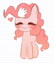 Size: 558x658 | Tagged: safe, artist:witchette, pinkie pie, earth pony, pony, g4, blushing, cute, diapinkes, disembodied hand, eyes closed, female, hand, heart, mare, petting, smiling, solo