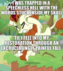 Size: 1920x2160 | Tagged: safe, edit, edited screencap, screencap, autumn blaze, kirin, pony, g4, sounds of silence, a kirin tale, caption, image macro, meme, song reference, text