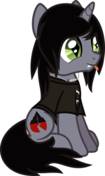 Size: 552x919 | Tagged: safe, artist:lightningbolt, derpibooru exclusive, pony, unicorn, g4, .svg available, clothes, disguise, disguised siren, happy, horn, jewelry, kellin quinn, male, necklace, ponified, shirt, show accurate, simple background, sitting, sleeping with sirens, slit pupils, smiling, solo, stallion, svg, t-shirt, tongue out, transparent background, vector