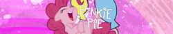 Size: 1500x300 | Tagged: safe, pinkie pie, pony, g4, official, balloon, laughing, pink background, pinkie pie month, rainbow squad, simple background, stock image