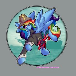 Size: 1000x1000 | Tagged: safe, artist:econcoction, part of a set, rainbow dash, bird, macaw, parrot, pegasus, pony, g4, clothes, cute, dashabetes, eye clipping through hair, eyebrows, eyebrows visible through hair, female, hat, mare, no catchlights, pirate, pirate dash, pirate hat, solo