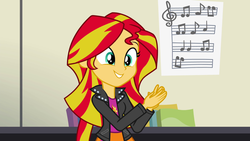 Size: 1920x1080 | Tagged: safe, screencap, sunset shimmer, equestria girls, g4, my little pony equestria girls: rainbow rocks, cute, female, sheet music, shimmerbetes, solo