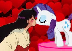 Size: 840x591 | Tagged: safe, rarity, human, g4, crossover, crossover shipping, female, heart, hino rei, kissing, lesbian, photoshop, sailor moon (series), shipping, wat