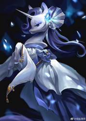 Size: 2535x3568 | Tagged: safe, artist:绿盐薄荷, rarity, pony, unicorn, g4, clothes, dress, ear piercing, earring, female, high res, jewelry, mare, piercing, solo, windswept mane