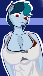 Size: 675x1201 | Tagged: safe, artist:shehaveboththings, derpibooru exclusive, oc, oc only, oc:delta vee, anthro, breasts, busty delta vee, clothes, female, looking at you, red eyes, solo