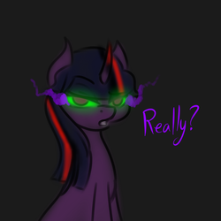 Size: 600x600 | Tagged: safe, artist:sinsays, part of a set, twilight sparkle, pony, unicorn, ask corrupted twilight sparkle, g4, corrupted, corrupted twilight sparkle, curved horn, dark, dark equestria, dark queen, dark world, female, horn, part of a series, possessed, queen twilight, really?, solo, sombra eyes, sombra horn, tumblr, tyrant sparkle, unicorn twilight