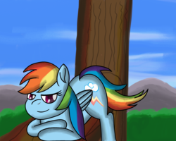 Size: 3000x2400 | Tagged: safe, artist:saburodaimando, rainbow dash, pony, g4, butt, female, forest, high res, lying down, plot, solo, tree