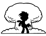 Size: 188x150 | Tagged: safe, artist:crazyperson, pony, fallout equestria, fallout equestria: commonwealth, black and white, fanfic art, generic pony, grayscale, monochrome, mushroom cloud, picture for breezies, rearing, silhouette, simple background, solo, transparent background