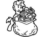 Size: 188x150 | Tagged: safe, artist:crazyperson, pony, unicorn, fallout equestria, fallout equestria: commonwealth, bag, black and white, fanfic art, generic pony, grayscale, hoarder, monochrome, picture for breezies, simple background, solo, transparent background