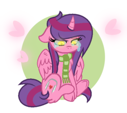 Size: 525x465 | Tagged: safe, artist:darbypop1, oc, oc only, oc:alyssa rice, alicorn, pony, clothes, crying, female, mare, scarf, solo, underhoof