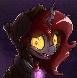 Size: 3890x3949 | Tagged: safe, artist:witchtaunter, oc, oc only, oc:curse word, pony, unicorn, 2017, clothes, commission, female, glowing eyes, high res, hoodie, looking at you, open mouth, solo