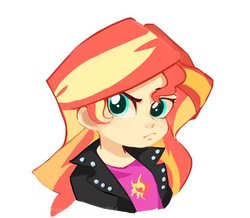 Size: 857x748 | Tagged: safe, artist:keeerooooo1, sunset shimmer, human, equestria girls, g4, clothes, female, jacket, shirt, simple background, solo, white background