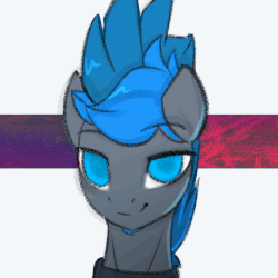 Size: 1024x1024 | Tagged: safe, artist:justafallingstar, oc, oc only, oc:vibrant star, pony, g4, animated, collar, cute, ear flick, frame by frame, gif, looking at you, loop, male, one eye closed, simple background, smiling, solo, wink