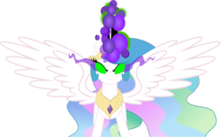 Size: 2332x1445 | Tagged: safe, artist:a01421, princess celestia, pony, g4, dark magic, female, jewelry, magic, mare, peytral, simple background, solo, sombra eyes, tiara, transparent background, vector