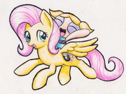 Size: 1757x1318 | Tagged: safe, artist:michiito, fluttershy, pegasus, pony, g4, bubbles (powerpuff girls), cute, eyes closed, female, mare, open mouth, shyabetes, the powerpuff girls, traditional art