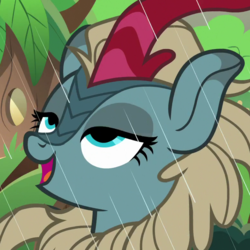 Size: 780x780 | Tagged: safe, screencap, sparkling brook, kirin, g4, sounds of silence, background kirin, cropped, female, lidded eyes, open mouth, out of context, rain, solo