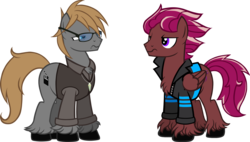 Size: 1979x1125 | Tagged: safe, artist:theeditormlp, oc, oc only, oc:base hunter, oc:the editor, earth pony, pegasus, pony, angry, clothes, glasses, jacket, male, simple background, stallion, transparent background