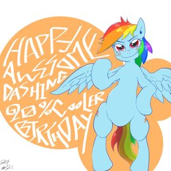 Size: 1000x1000 | Tagged: safe, artist:sozglitch, rainbow dash, pegasus, pony, g4, 20% cooler, awesome, bipedal, female, happy birthday, rainbow dash day, rainbow dash's birthday, simple background, solo, white background