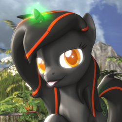 Size: 1024x1024 | Tagged: safe, artist:christian69229, oc, oc only, oc:luminous siren, pony, unicorn, 3d, bust, glowing horn, horn, looking at you, portrait, solo, source filmmaker, tongue out