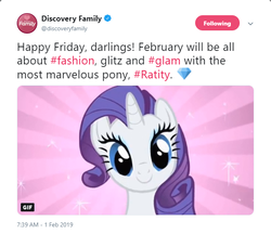 Size: 640x552 | Tagged: safe, rarity, g4, darling, discovery family, epic fail, fail, funny, meta, misspelling, ratity, text, twitter, wtf, you had one job