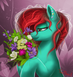 Size: 1000x1050 | Tagged: safe, artist:the1xeno1, oc, oc only, pony, female, flower, jewelry, mare, smiling, solo